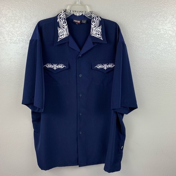 Silver Point Navy With Intricate Embroidery Haiiwan Shirt Size XXL - Picture 9 of 9